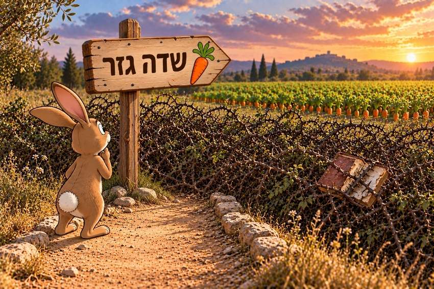 ארנב עומד בקצה של שביל ללא מוצא, מדגים ביטוי שלא מבטא את תפקידו כפי שעולה מהניתוח הספרותי והלשוני.